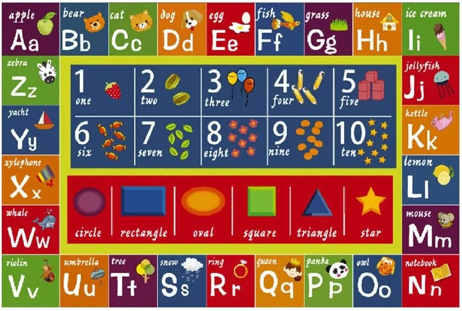 Kindergarten Children Letters Rectangular Carpet,Indoor Early Learning Center/Classroom/Study/Reading Corner Floor Mat (Size : 80 * 120cm)