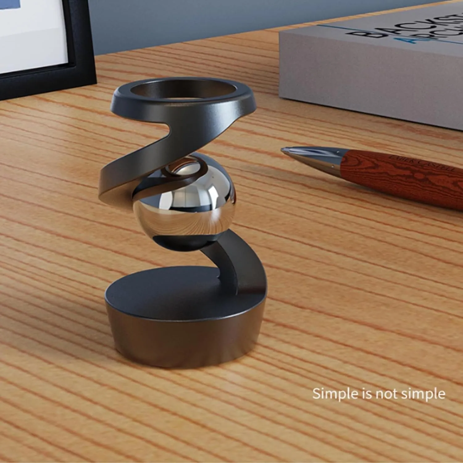 Kinetic Desk Toys, Desk Fidgets for Office for Adults, Fidget Toys for Kids with Autism, Metak Kinetic Spinning Desk Toy Ball (Black Silver)