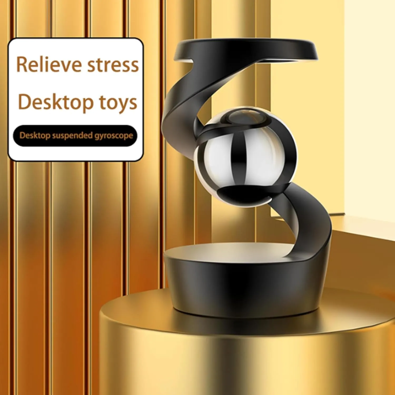 Kinetic Desk Toys, Desk Fidgets for Office for Adults, Fidget Toys for Kids with Autism, Metak Kinetic Spinning Desk Toy Ball (Black Silver)