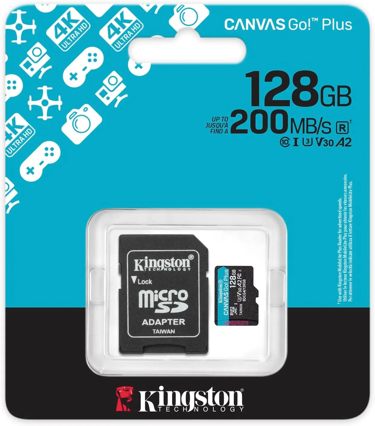 Kingston Canvas Go Plus 128GB microSD Card | Up to 200MB/s | Class 10, UHS-I, U3, V30, A2 | SDCG4/128GB