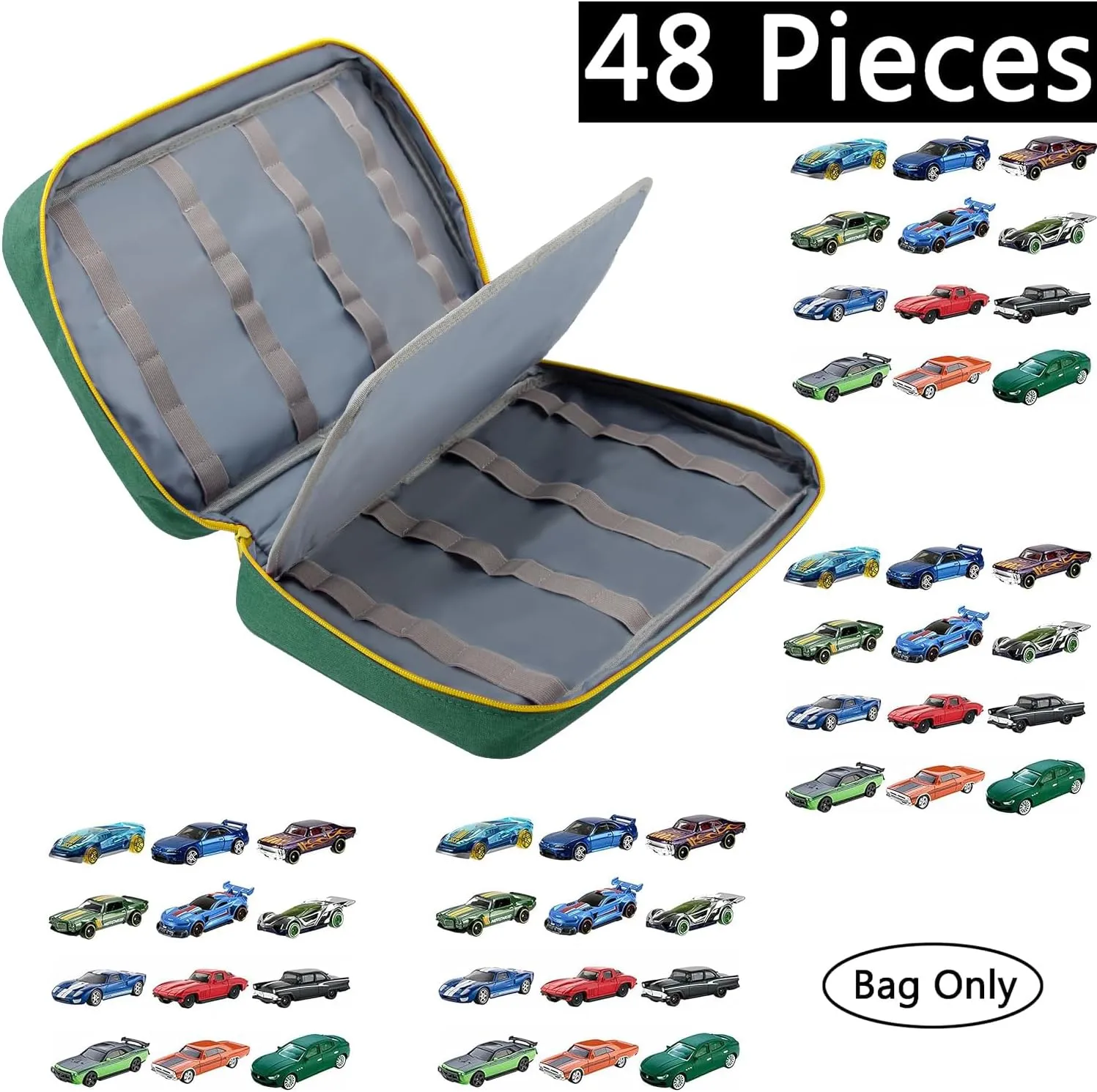 KISLANE Carrying Case 48 Cars Storage, Kids Cars (Bag Only, Green)