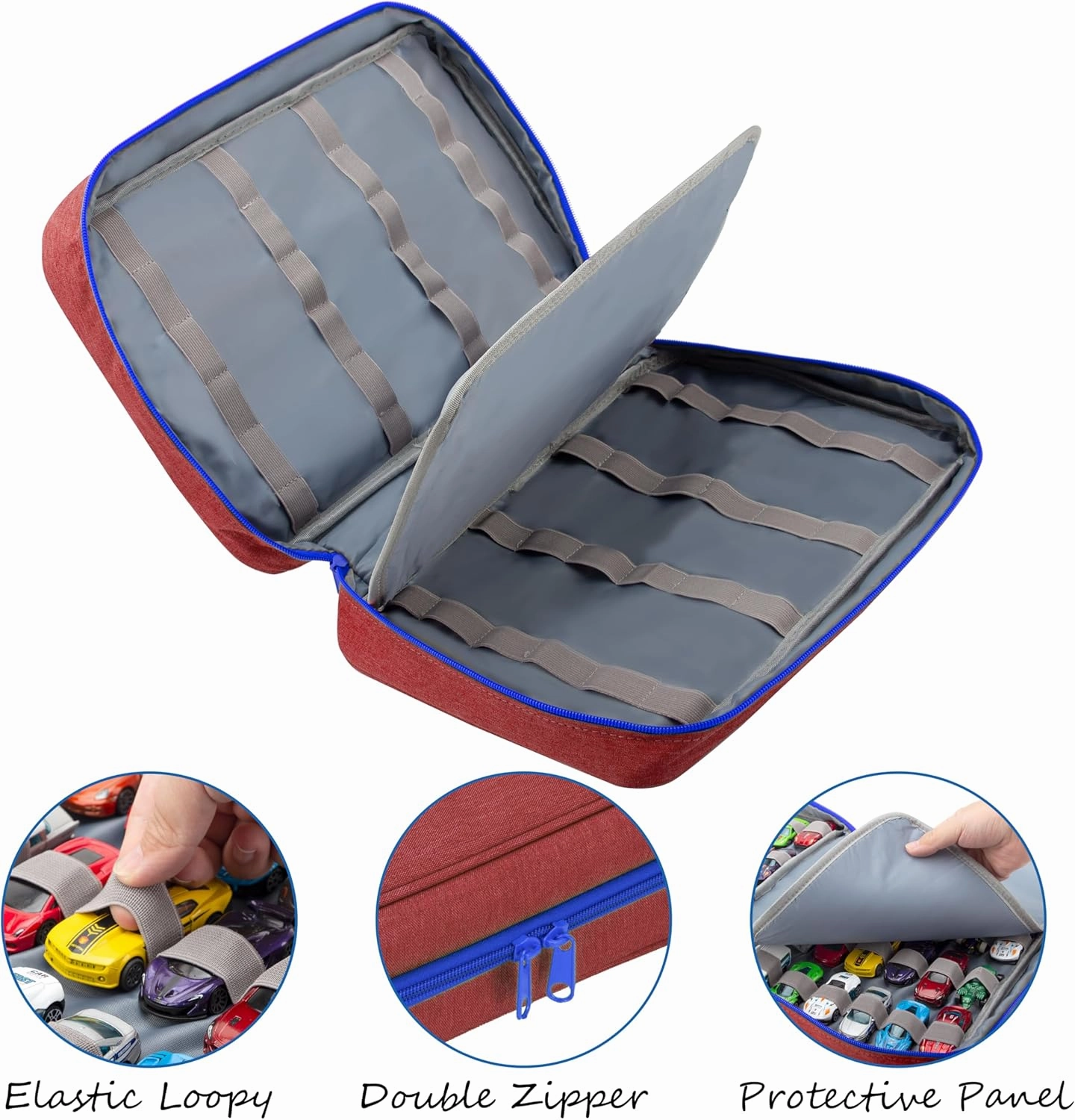KISLANE Carrying Case for 48 Toy Cars, Kids Toy Cars Storage Case Hold 48 Toy Cars(Bag Only (Red)