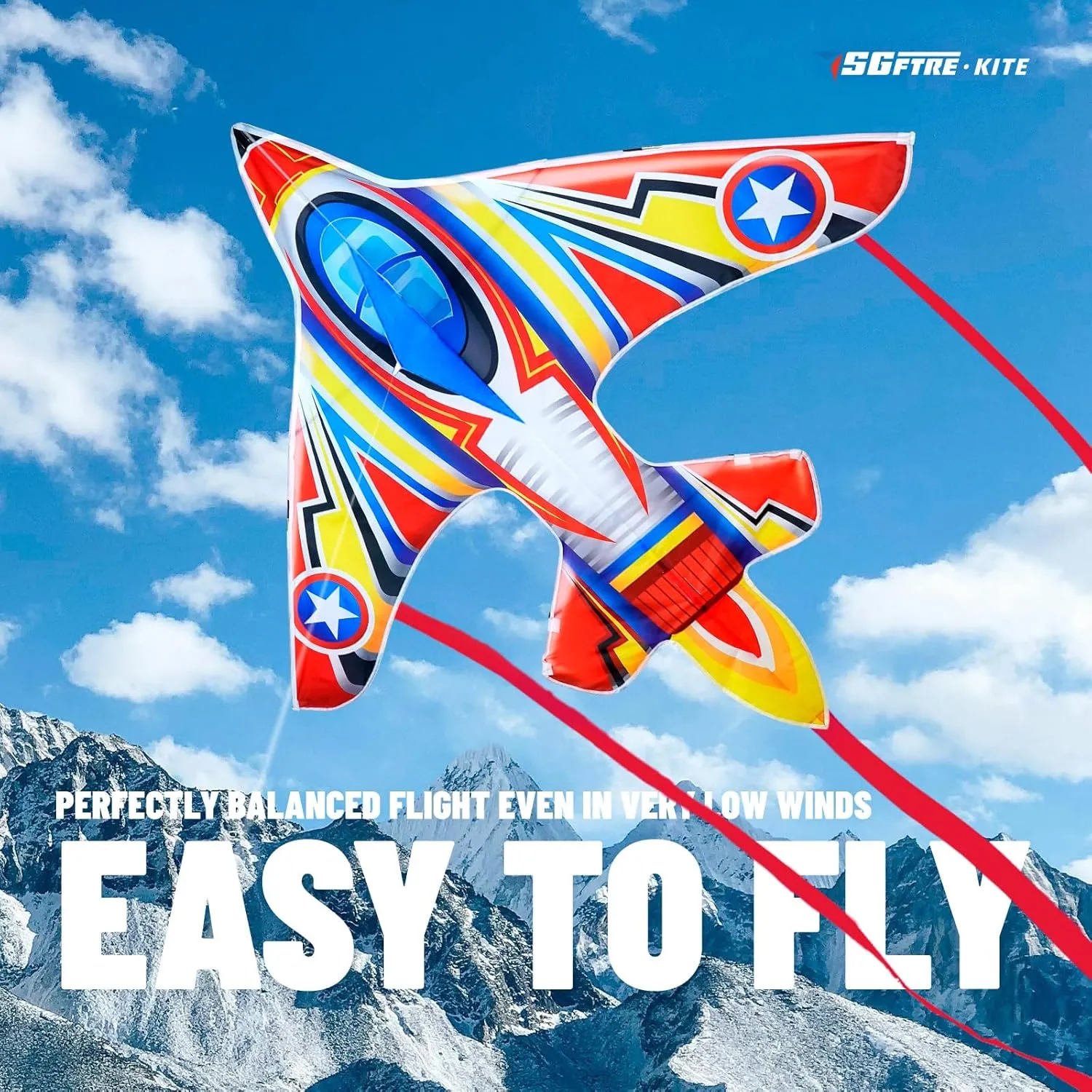 Kite Airplane Kite for Boys and Girls, Easy to Fly with Kites for Kids Ages 4-8, Beach Flying Kites for Outdoor Trip Park Family Game (Fighter Plane-Red)