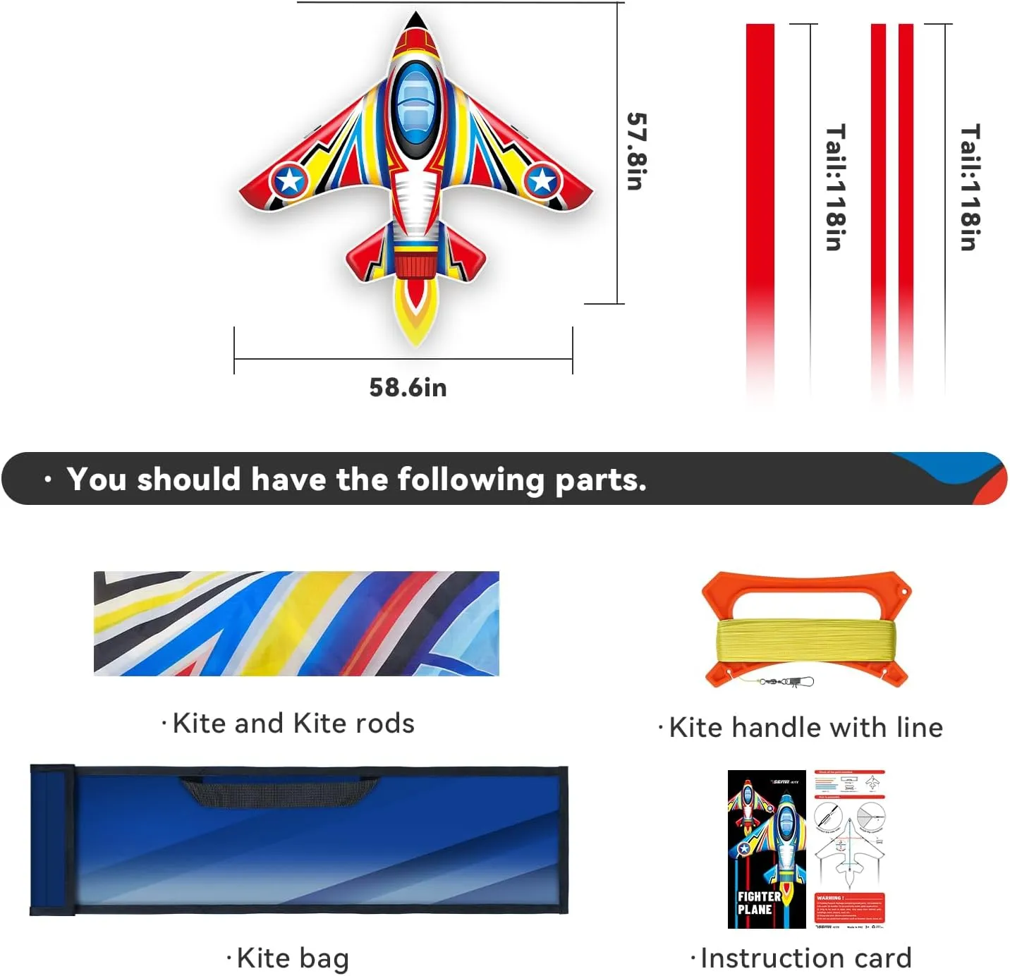 Kite Airplane Kite for Boys and Girls, Easy to Fly with Kites for Kids Ages 4-8, Beach Flying Kites for Outdoor Trip Park Family Game (Fighter Plane-Red)