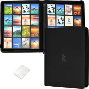KLEAR 16 Pocket Card Binder, 1000  Trading Card Binder with 100 Card Sleeves, PU Leather, Ringless and Zip Protect, Side Loading Card Collection Binder for Trading Card and Collectible Cards (Black)