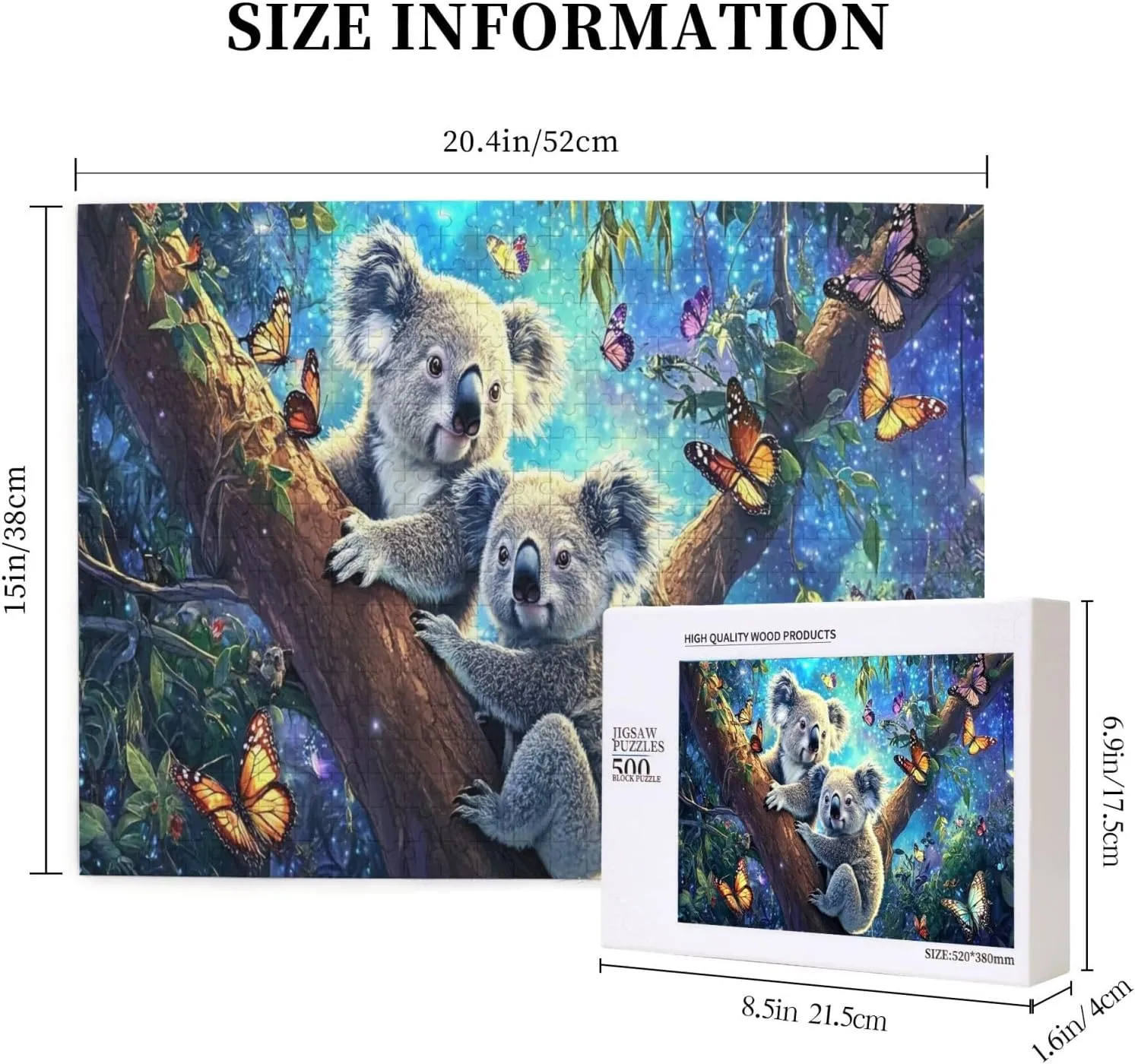 Koala Night Jungle Exploration, 500 Pcs Wooden Puzzle for Adults, Use Your Imagination to The Fullest，Brainstorming for Stress Relief，Creative Activity Hobbies，Enjoy The Process
