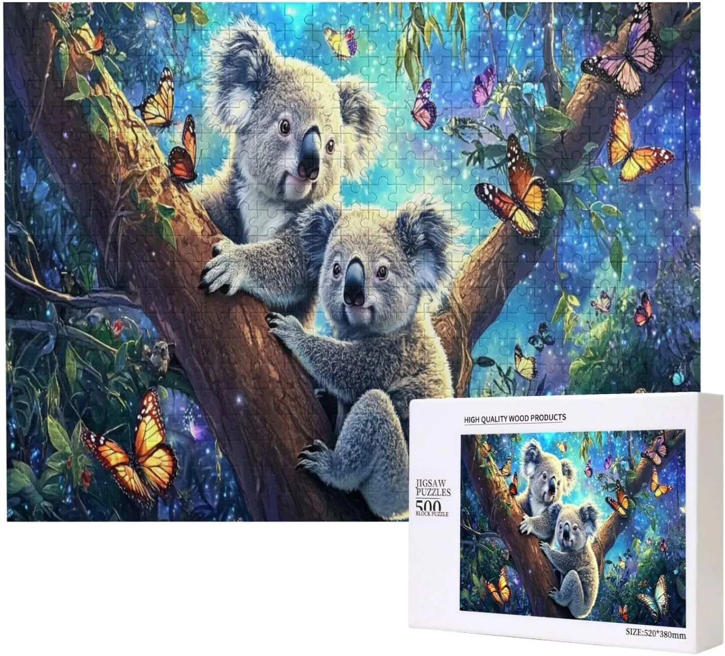 Koala Night Jungle Exploration, 500 Pcs Wooden Puzzle for Adults, Use Your Imagination to The Fullest，Brainstorming for Stress Relief，Creative Activity Hobbies，Enjoy The Process