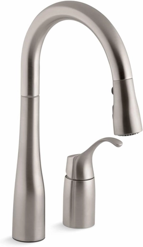 KOHLER 649-VS Simplice Pull-Down Bar Sink Faucet, Prep Sink Faucet, Kitchen Sink Faucet with Pull Down Sprayer, Vibrant Stainless