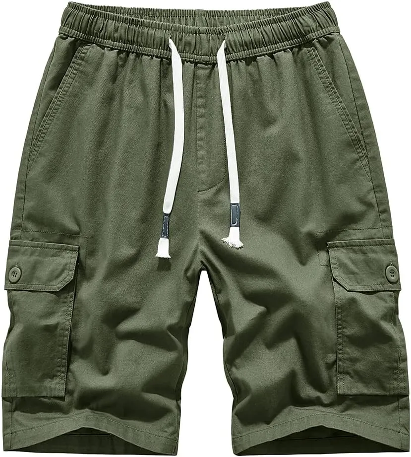 Kolongvangie Men's Cargo Shorts Casual Drawstring Pull On Cotton Summer Big & Tall Relaxed Fit Work Shorts