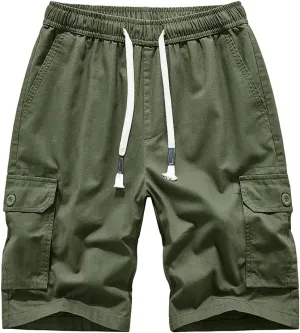 Kolongvangie Men's Cargo Shorts Casual Drawstring Pull On Cotton Summer Big & Tall Relaxed Fit Work Shorts