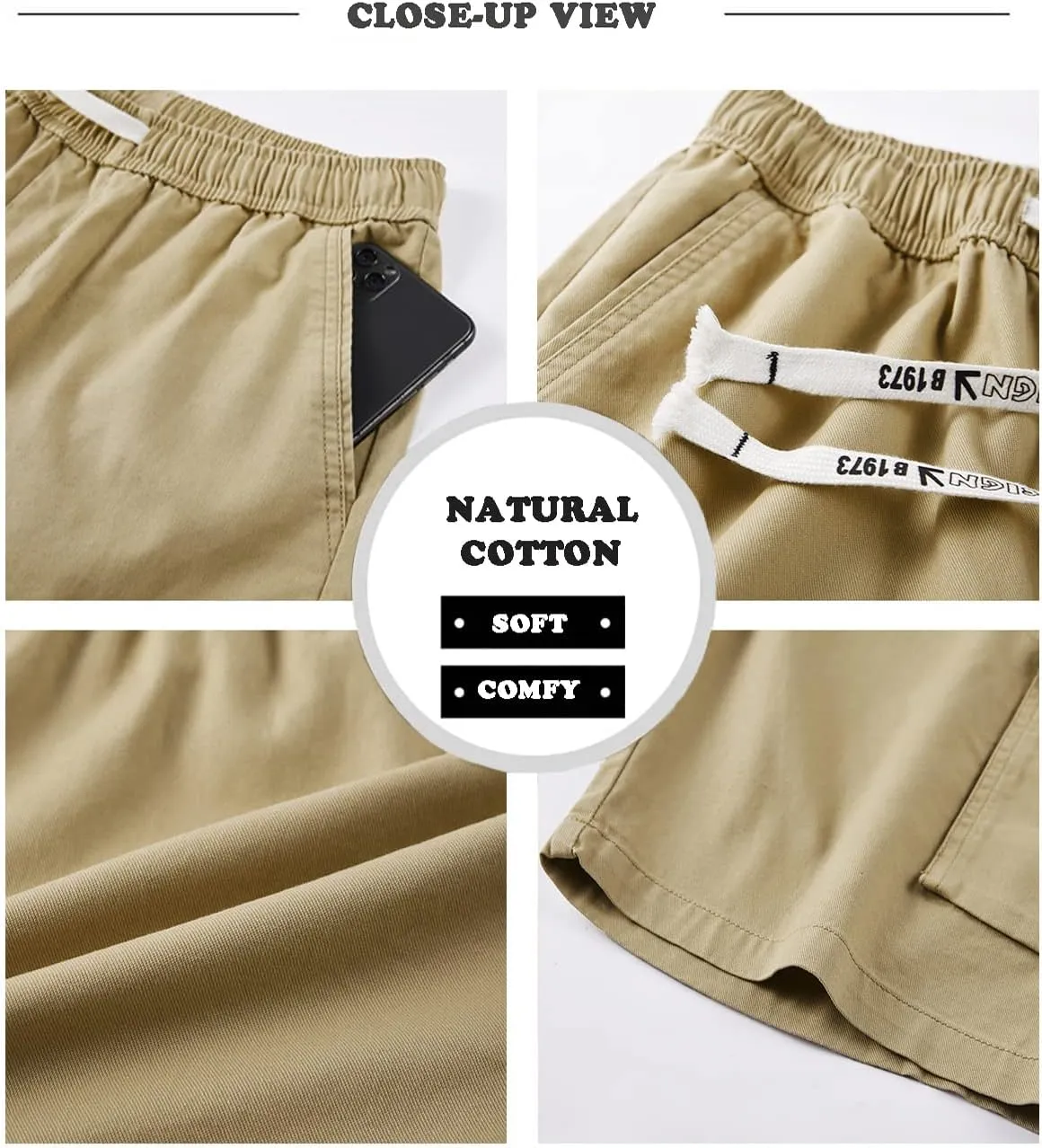 Kolongvangie Men's Cargo Shorts Casual Drawstring Pull On Cotton Summer Big & Tall Relaxed Fit Work Shorts