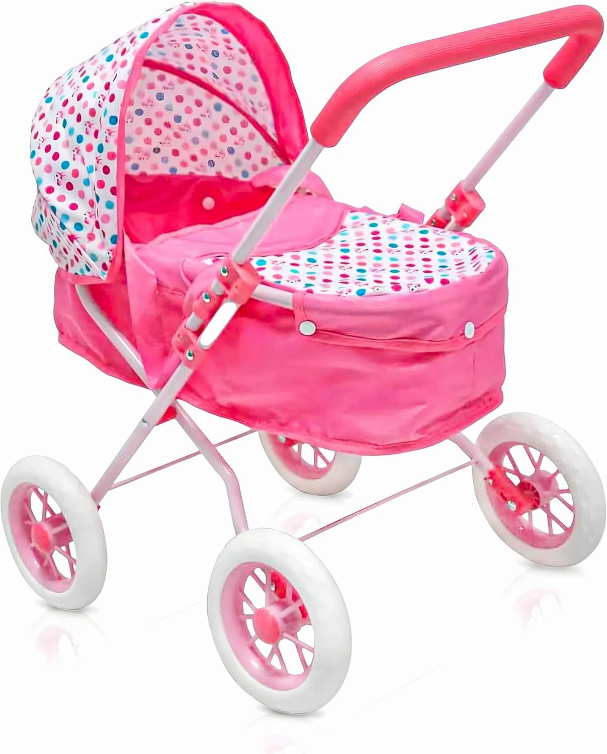 KOOKAMUNGA KIDS Baby Doll Stroller Pram - Realistic Toy Baby Stroller for Dolls – 2 in 1 Toy Play Pram Doll Carriage with Removable Bassinet Crib for Toddlers, Little Girls and Boys - Pink Unicorn