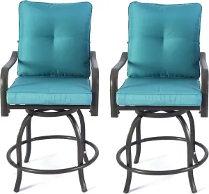 Kozyard Isabella Outdoor Patio High Swivel Bar Stools/Chairs,Counter Height Tall Patio Swivel Chairs, for Bistro Set for 2, Backyard, Cafes, Bistro, Restaurants and Chic Bars (Aqua)