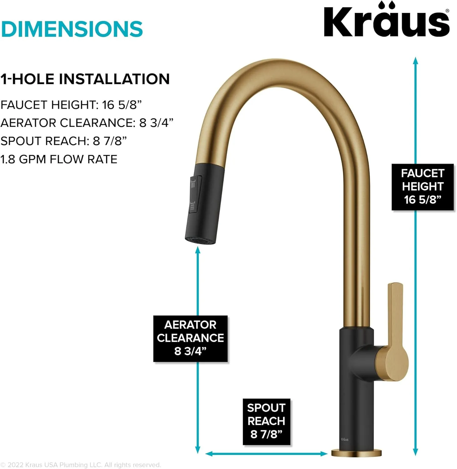 KRAUS Oletto High-Arc Single Handle Pull-Down Kitchen Sink Faucets in Brushed Brass/Matte Black, Kitchen Faucets with Pull Down Sprayer, KPF-2820BBMB