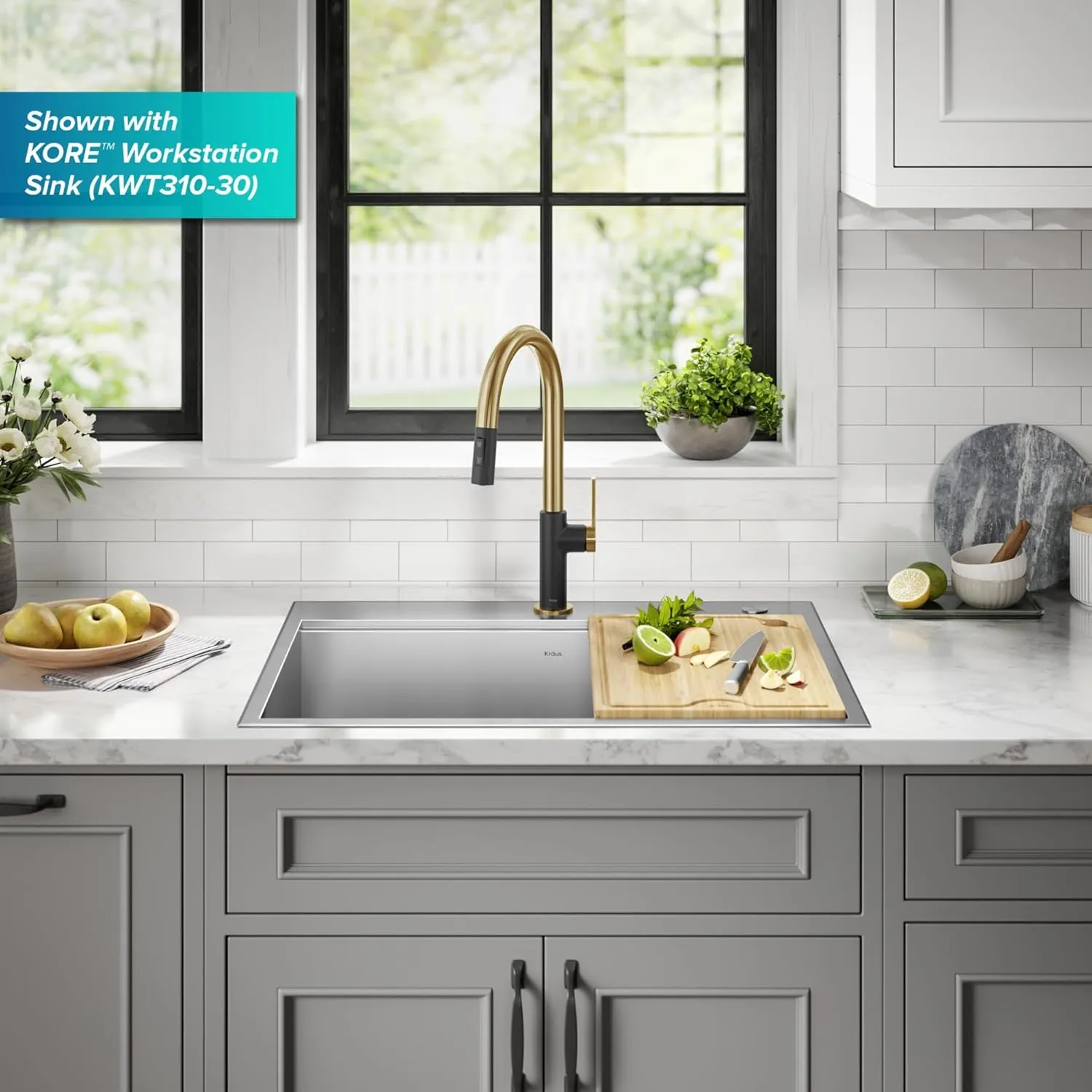 KRAUS Oletto High-Arc Single Handle Pull-Down Kitchen Sink Faucets in Brushed Brass/Matte Black, Kitchen Faucets with Pull Down Sprayer, KPF-2820BBMB
