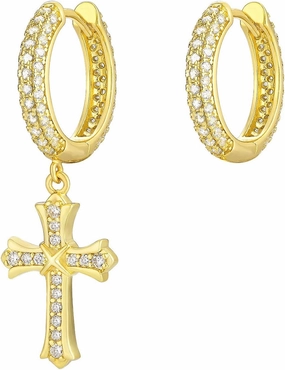 KRKC&CO Cross Earrings for Men, Sterling Silver Dangle Earring, Hypoallergenic 15mm Round Hoop Hinged Hanging Studs, Gift for Him, 𝐅𝐚𝐭𝐡𝐞𝐫𝐬 𝐃𝐚𝐲 𝐆𝐢𝐟𝐭 𝐟𝐨𝐫 𝐃𝐚𝐝