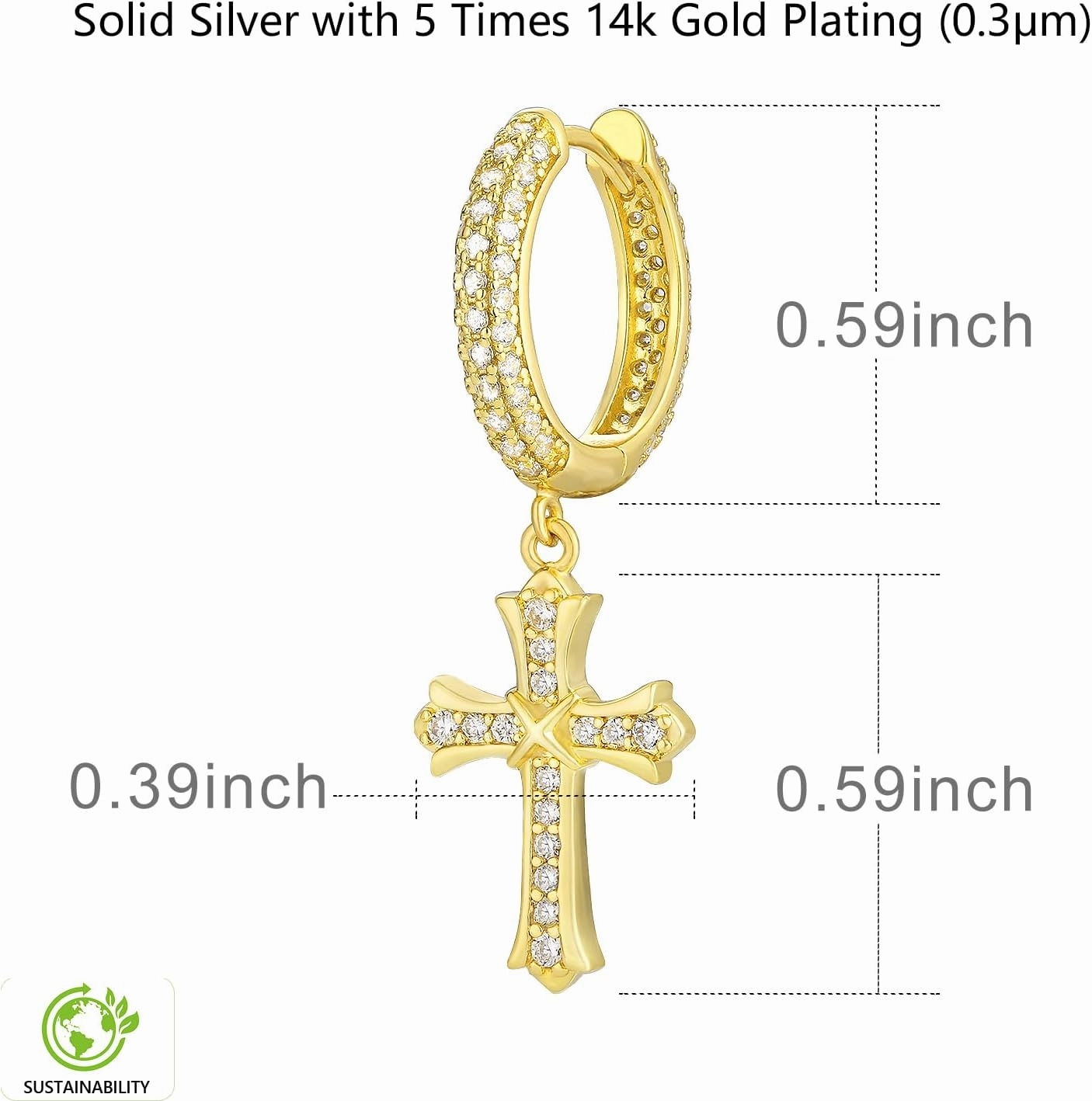 KRKC&CO Cross Earrings for Men, Sterling Silver Dangle Earring, Hypoallergenic 15mm Round Hoop Hinged Hanging Studs, Gift for Him, 𝐅𝐚𝐭𝐡𝐞𝐫𝐬 𝐃𝐚𝐲 𝐆𝐢𝐟𝐭 𝐟𝐨𝐫 𝐃𝐚𝐝