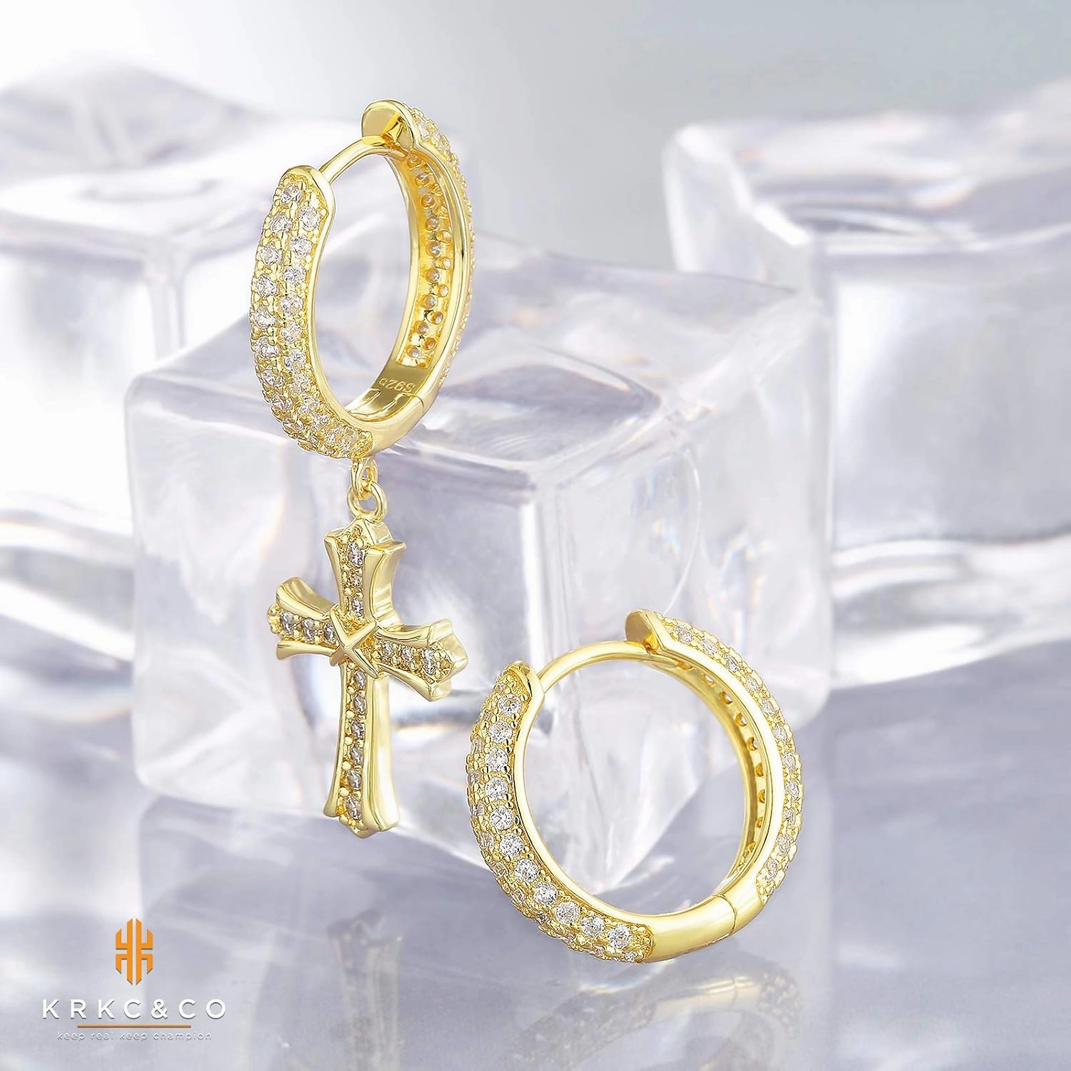 KRKC&CO Cross Earrings for Men, Sterling Silver Dangle Earring, Hypoallergenic 15mm Round Hoop Hinged Hanging Studs, Gift for Him, 𝐅𝐚𝐭𝐡𝐞𝐫𝐬 𝐃𝐚𝐲 𝐆𝐢𝐟𝐭 𝐟𝐨𝐫 𝐃𝐚𝐝