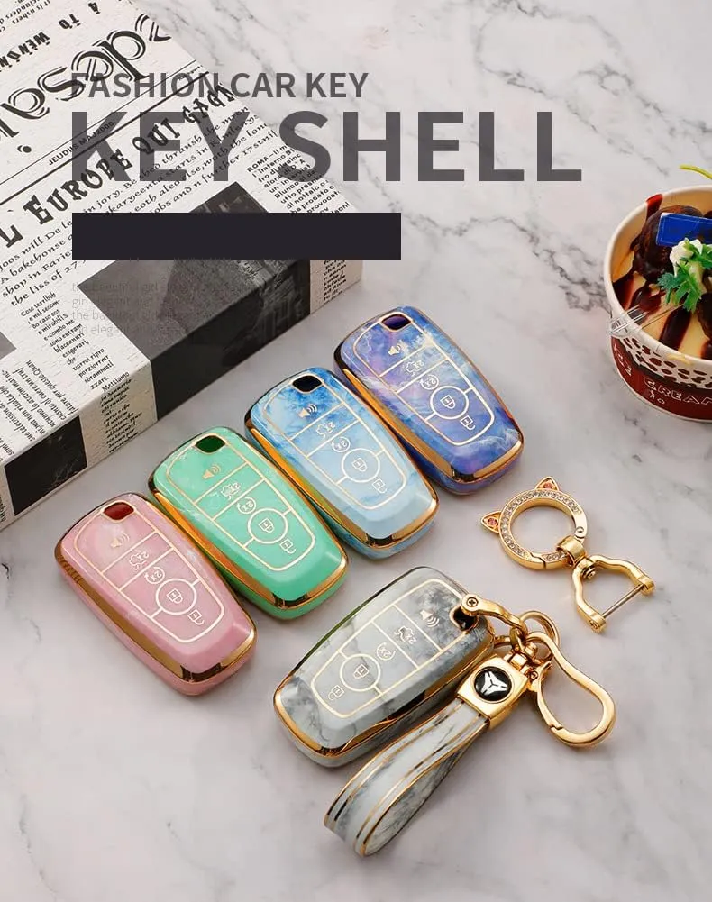 KUNIO Car Key Fob Cover Case Fit for Ford F150 Mondeo Fusion EcoSport Key Protective Cover Keychain TPU Key Holder 5 Buttons
