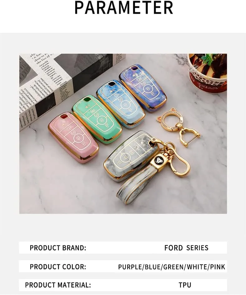 KUNIO Car Key Fob Cover Case Fit for Ford F150 Mondeo Fusion EcoSport Key Protective Cover Keychain TPU Key Holder 5 Buttons