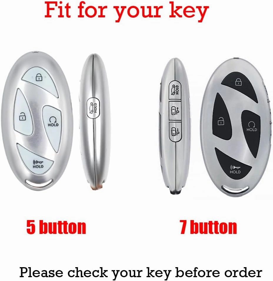 KUNIO Hand Sewn Leather Fit for Car Key Fob Cover 2023 2024 2025 Hyundai Ioniq 6 Grandeur GN7 KONA EV Keychain Key Holder Keyless Enter Key Protector Car Accessory Father's Day Gift 5 Button B White