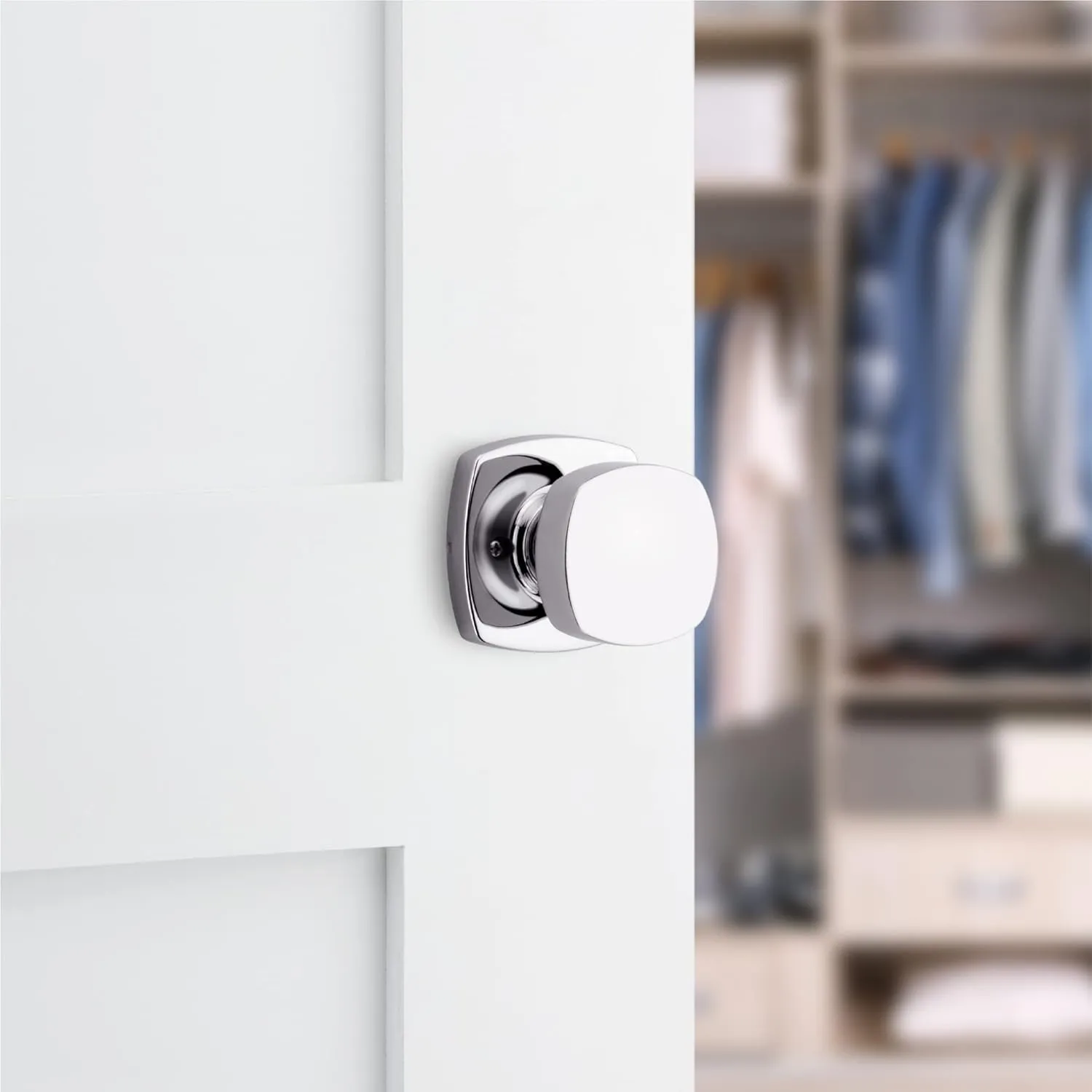 Kwikset Arroyo Knob Dummy Door Knob, Single Sided Handle for Closets, French Double Doors, and Pantry, Polished Chrome Non-Turning Interior Push/Pull Door Knob