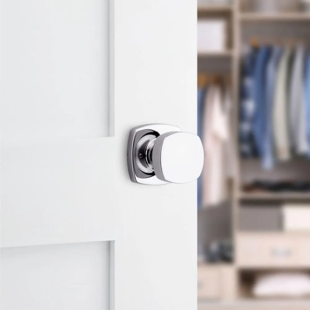 Kwikset Arroyo Knob Dummy Door Knob, Single Sided Handle for Closets, French Double Doors, and Pantry, Polished Chrome Non-Turning Interior Push/Pull Door Knob