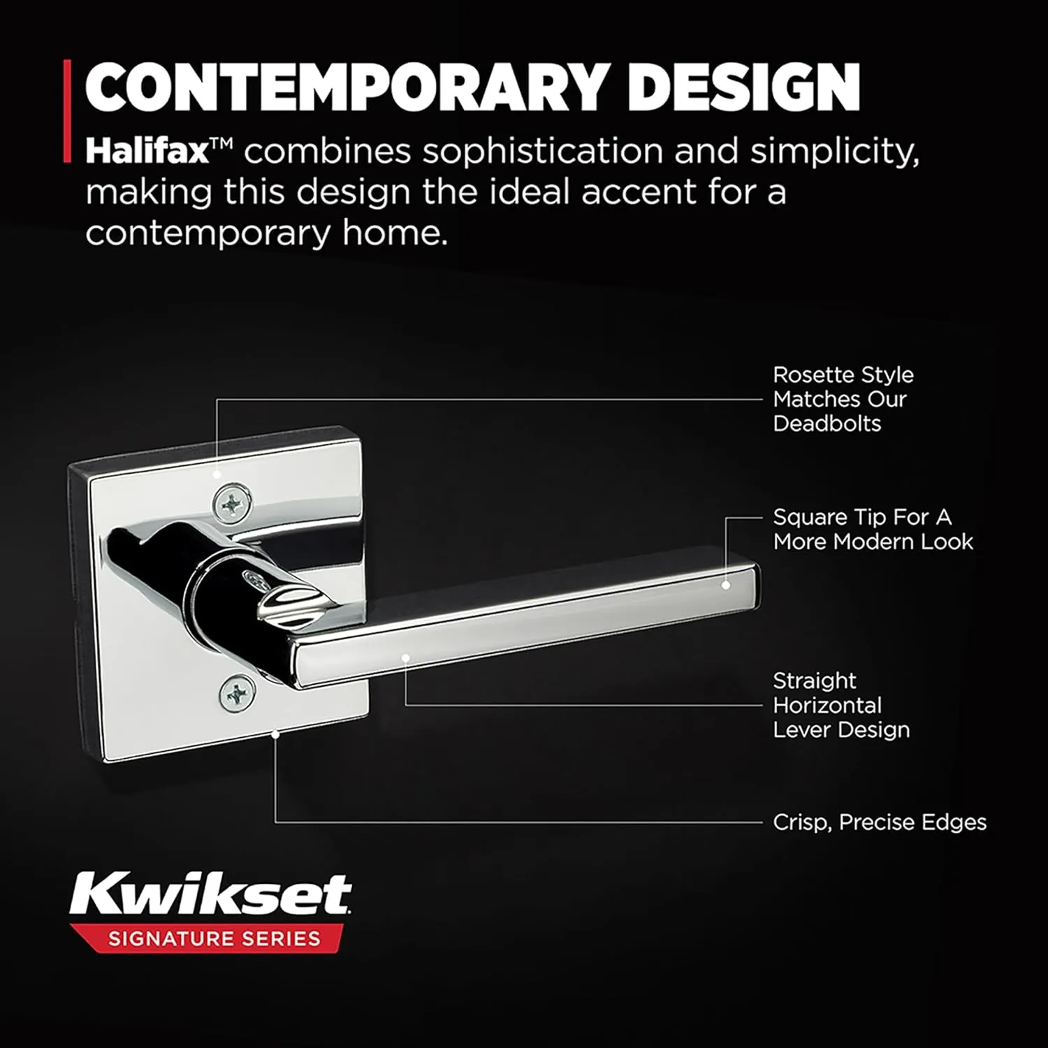 Kwikset Halifax Dummy Door Handle, Single Sided Lever for Closets, French Double Doors, and Pantry, Polished Chrome Non-Turning Reversible Interior Push/Pull Lever, Square Rose