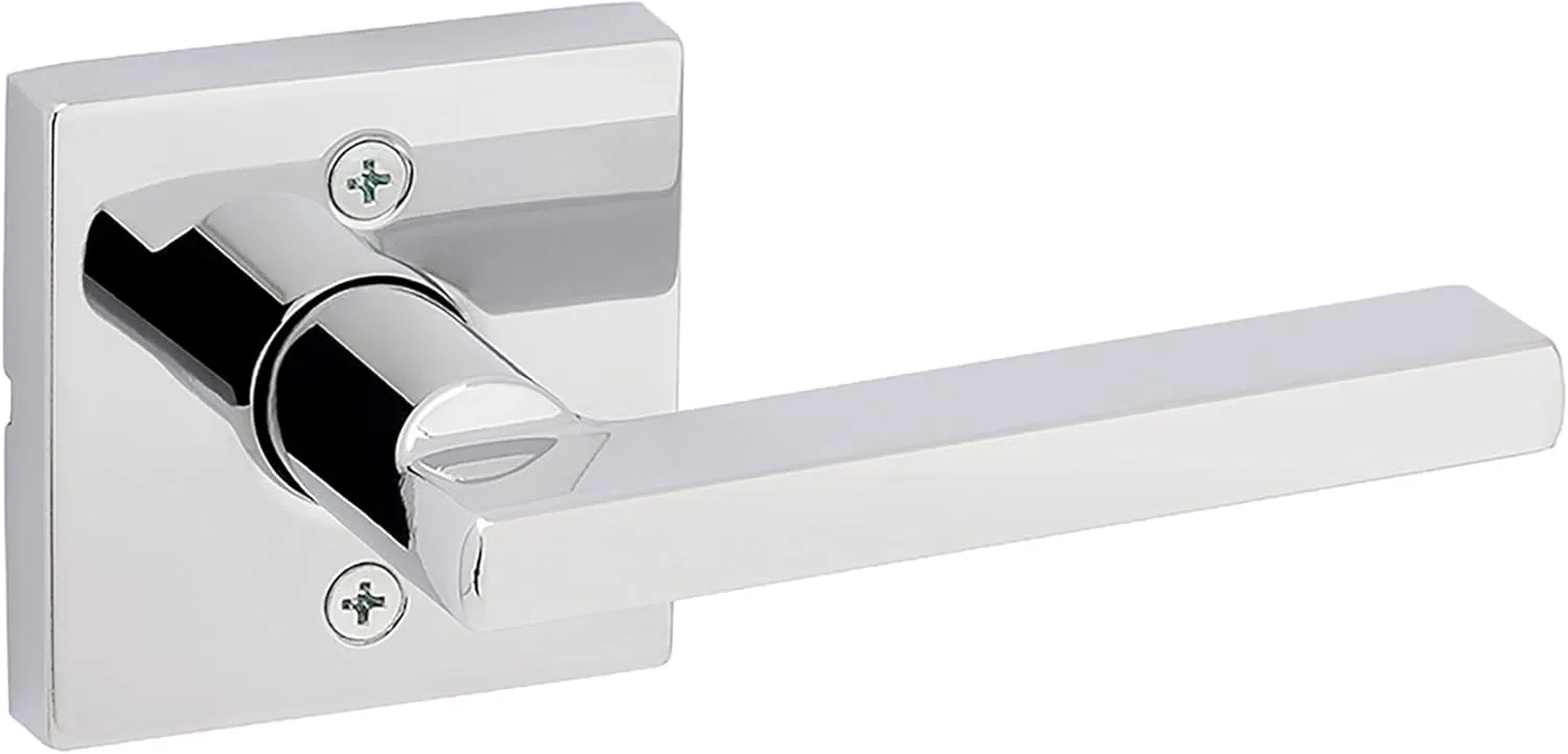 Kwikset Halifax Dummy Door Handle, Single Sided Lever for Closets, French Double Doors, and Pantry, Polished Chrome Non-Turning Reversible Interior Push/Pull Lever, Square Rose