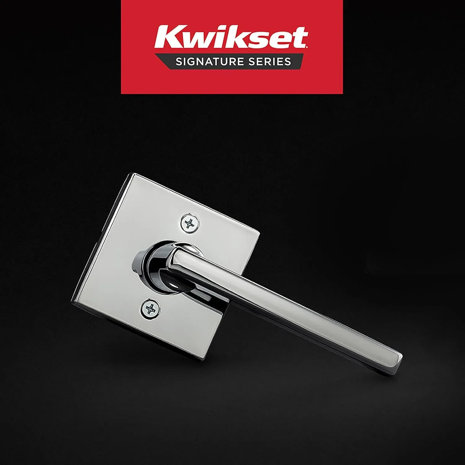 Kwikset Halifax Dummy Door Handle, Single Sided Lever for Closets, French Double Doors, and Pantry, Polished Chrome Non-Turning Reversible Interior Push/Pull Lever, Square Rose