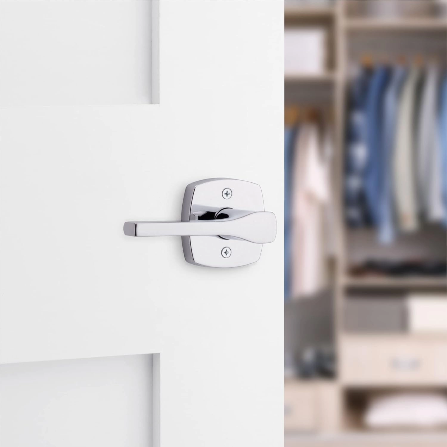 Kwikset Tripoli Dummy Door Handle, Single Sided for Closets, French Double Doors, and Pantry, Polished Chrome Non-Turning Reversible Interior Push/Pull Lever