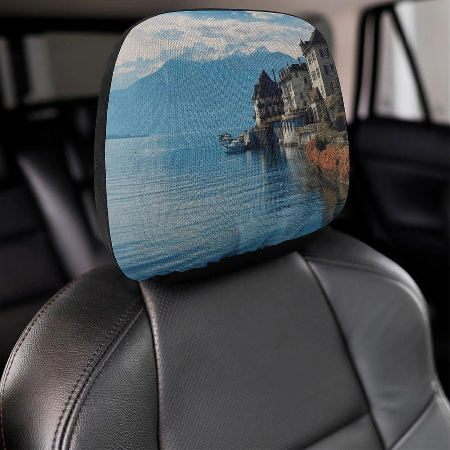 Lake Geneva Switzerland Car Headrest Covers Soft Breathable Auto Seat Head Rest Protector Universal Fit for Car Truck SUV Van Auto Interior Accessories 2 Packs