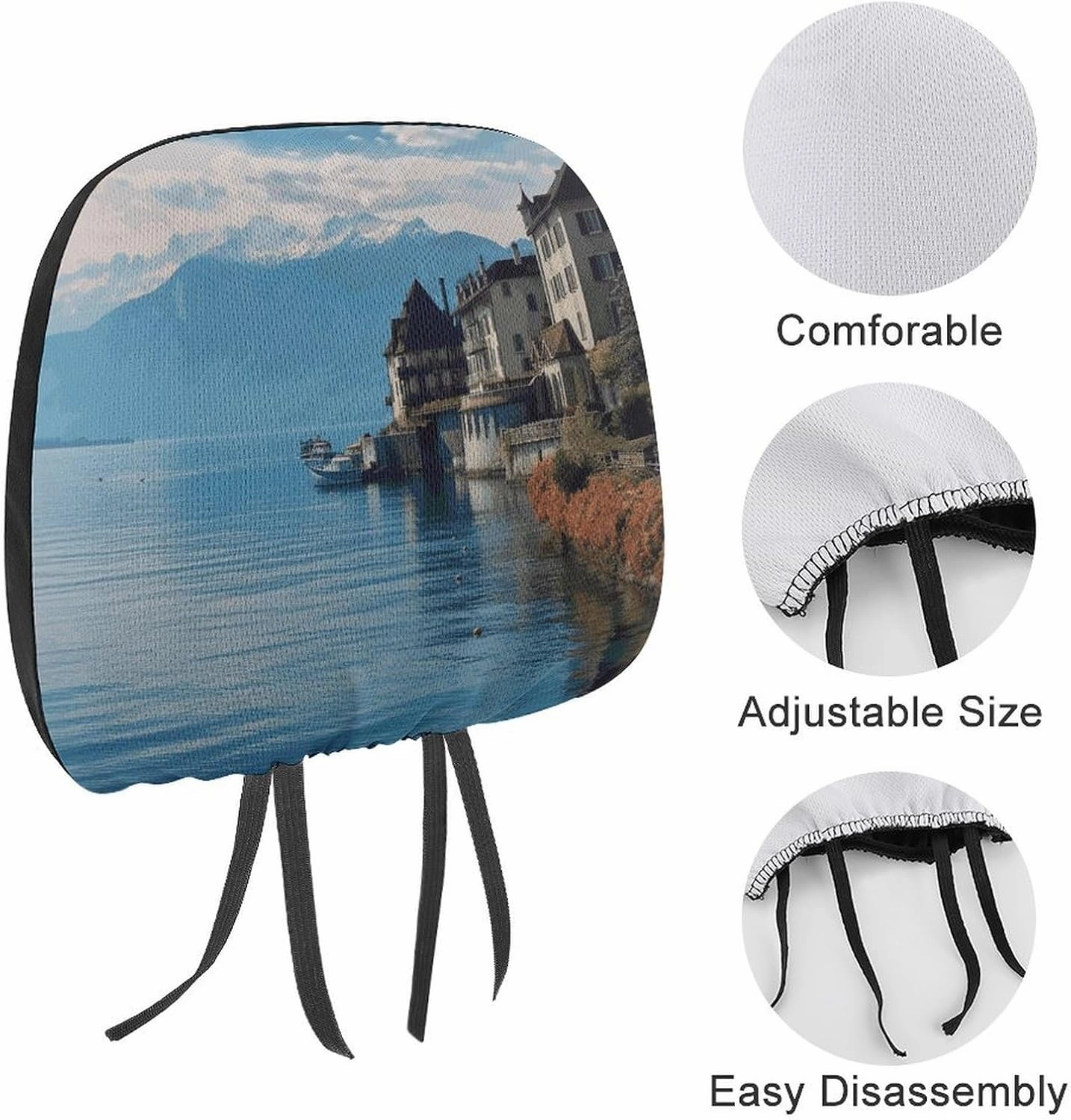 Lake Geneva Switzerland Car Headrest Covers Soft Breathable Auto Seat Head Rest Protector Universal Fit for Car Truck SUV Van Auto Interior Accessories 2 Packs