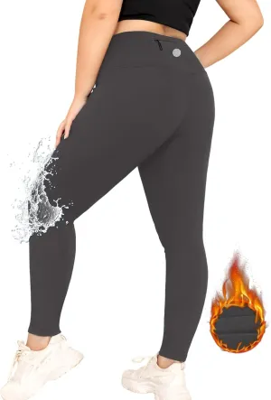 LALAGEN Womens Plus Size Fleece Lined Leggings Water Resistant Thermal Winter Warm High Waisted Workout Pants with Pockets