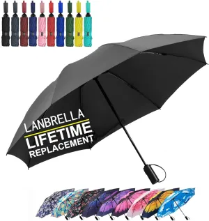 LANBRELLA Compact Reverse Folding Umbrella Auto Windproof Travel Umbrella