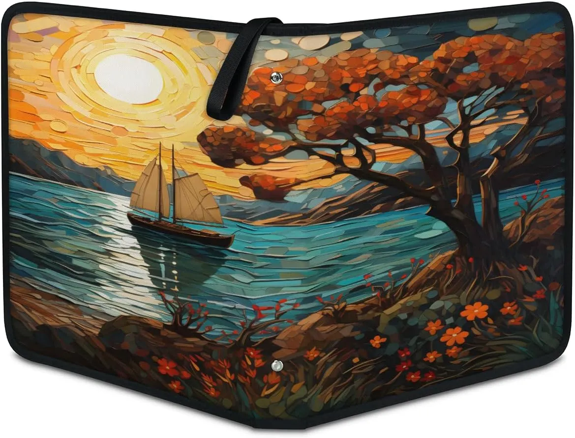 Landscape Painting 3 Ring Trading Zipper Binder Strap, Trading Card Binder 4 Pocket, 400 Pockets Card Holder with 50 Removable Sleeves for Game Cards