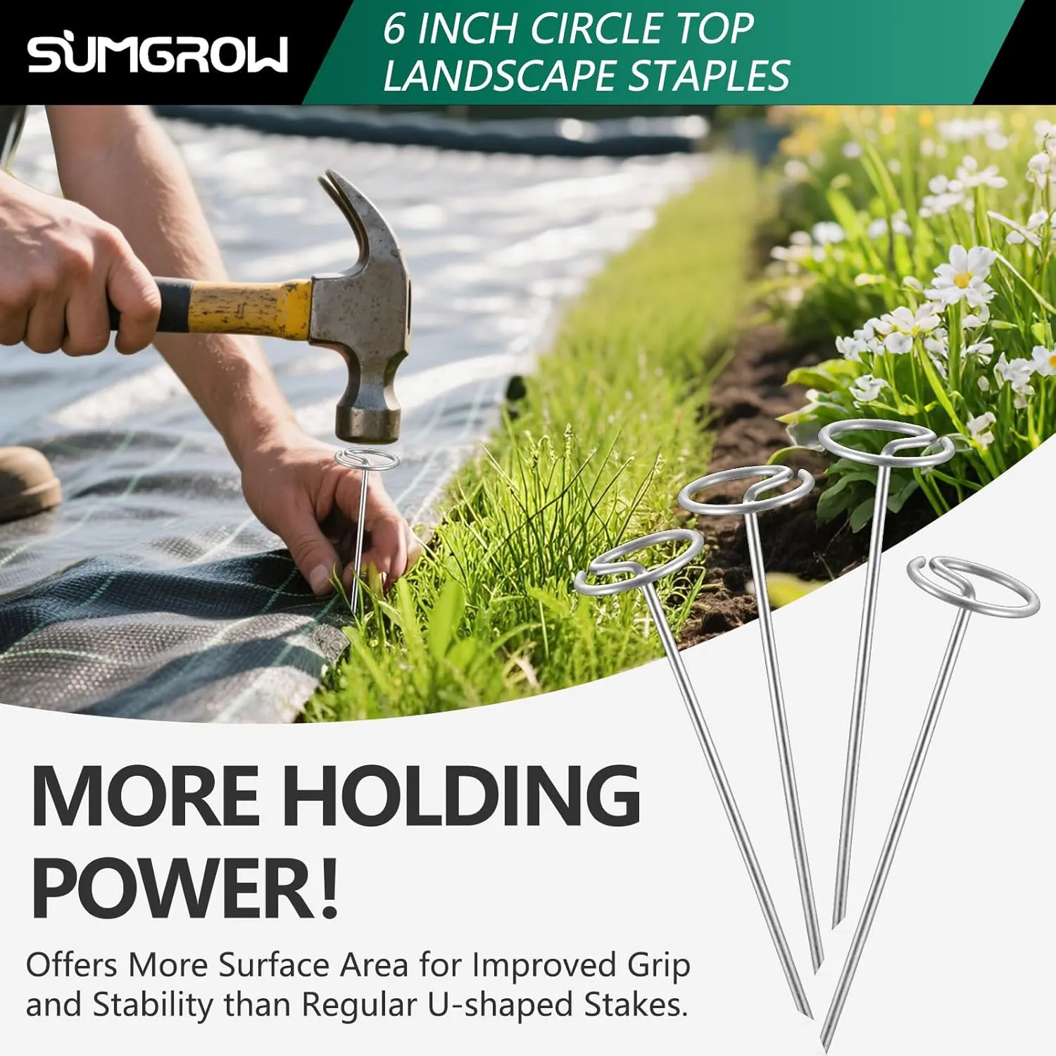 Landscape Staples, 240 Pcs Garden Stakes, Circle Top 6-inch Galvanized Steel, Spikes Pins for Securing Weed Fabric Netting Ground Sheets and Fleece, Landscape Edging, G-Shaped