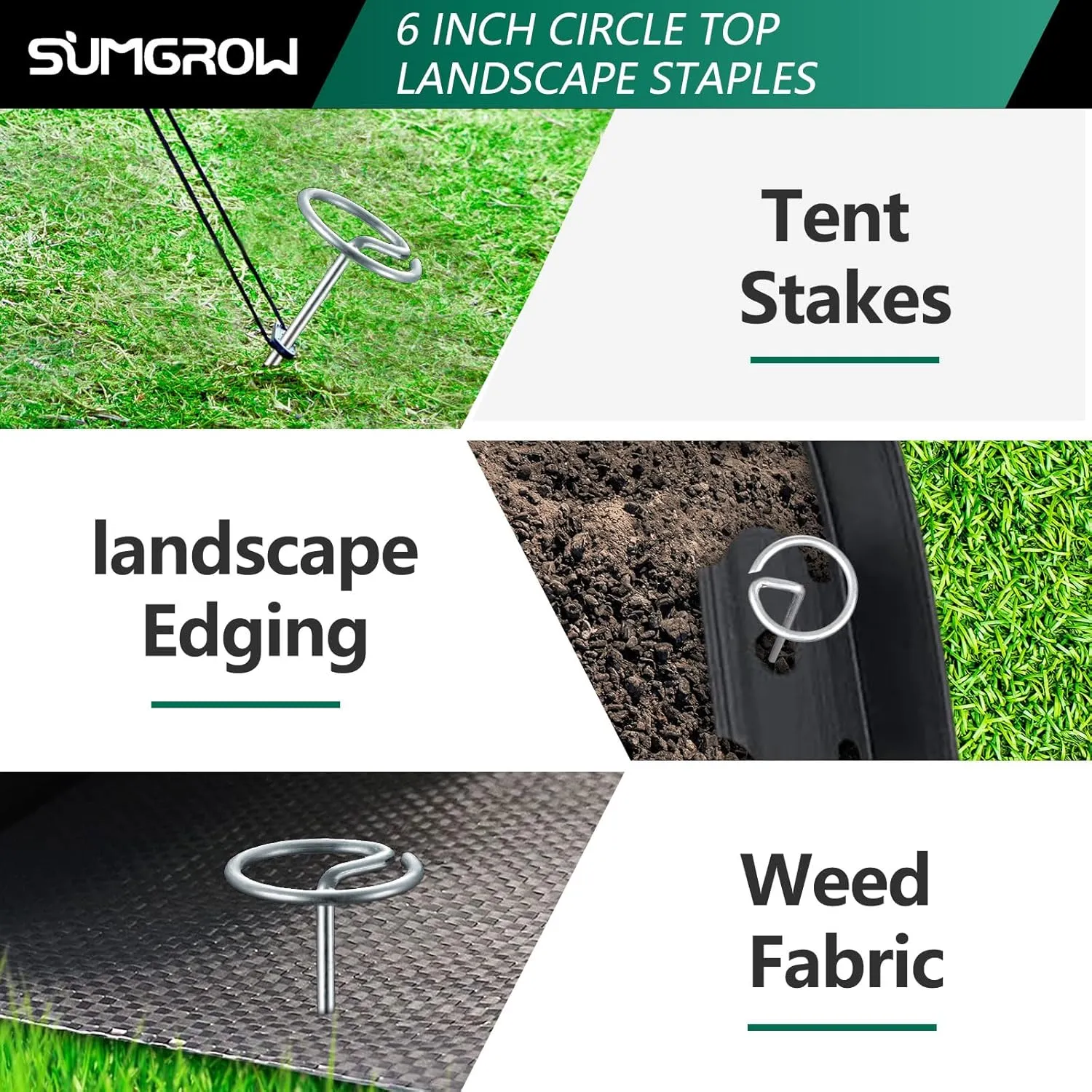 Landscape Staples, 240 Pcs Garden Stakes, Circle Top 6-inch Galvanized Steel, Spikes Pins for Securing Weed Fabric Netting Ground Sheets and Fleece, Landscape Edging, G-Shaped