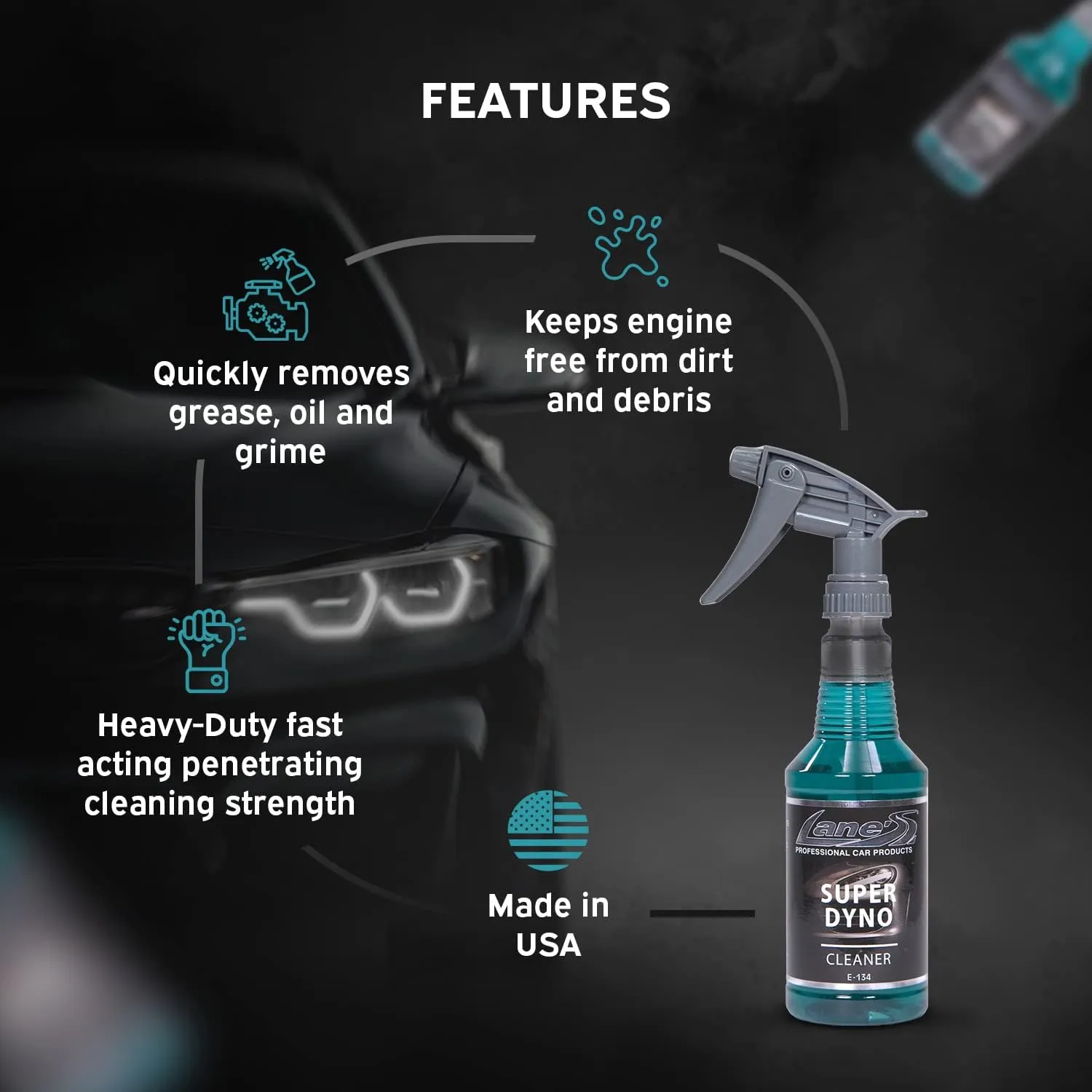 LANE'S Super Dyno Engine Cleaner, Cleaner Spray, Engine Cleaner, Parts Cleaner & Grease Cleaner - 32oz