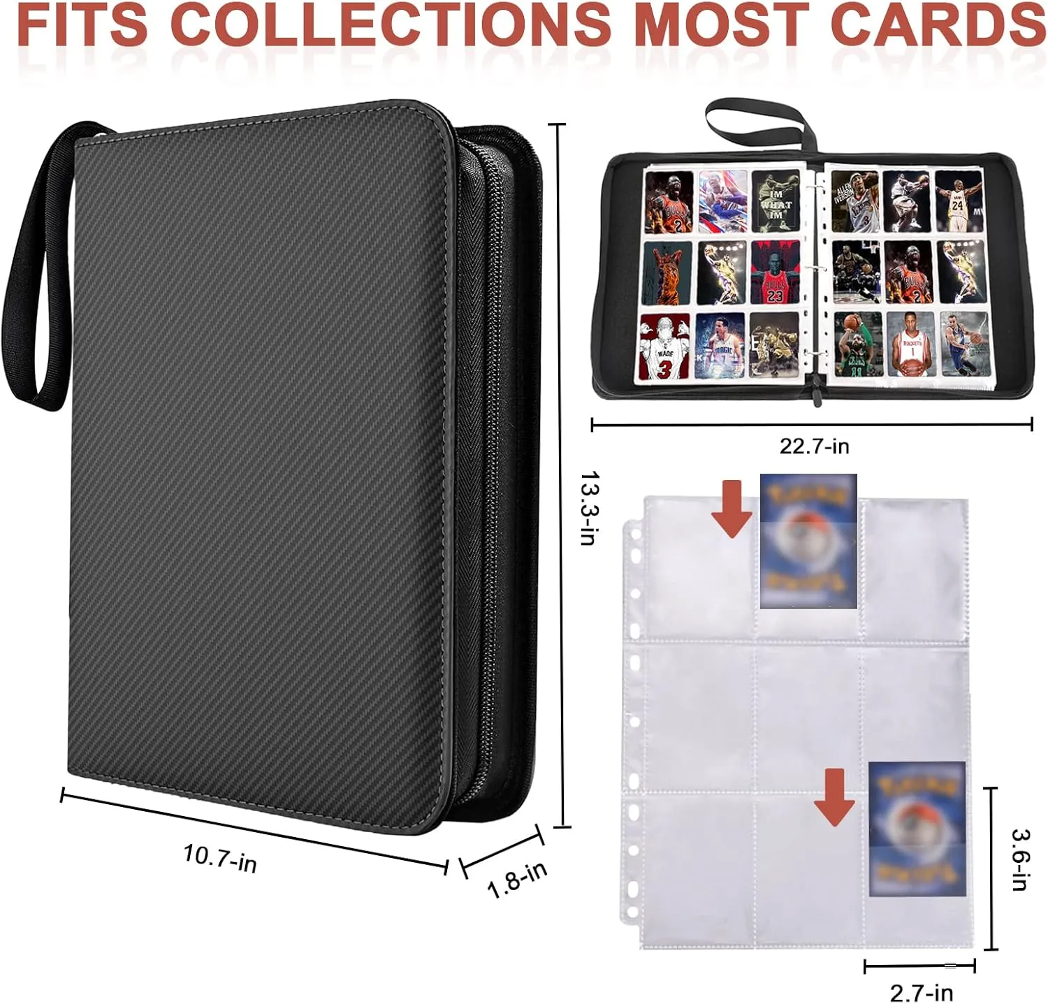 Laoppoc Sports Card Binder - 720 Pocket Double Sided Trading Card Holder, Ideal for Baseball/Football Cards, TCG Yugioh, 40 Removable Pages (9 Pocket Each)