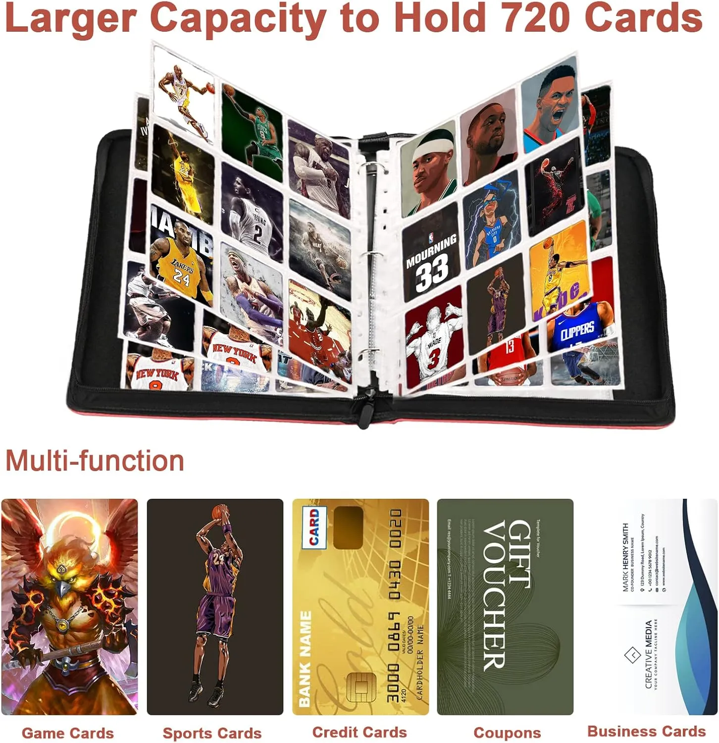 Laoppoc Sports Card Binder - 720 Pocket Double Sided Trading Card Holder, Ideal for Baseball/Football Cards, TCG Yugioh, 40 Removable Pages (9 Pocket Each)