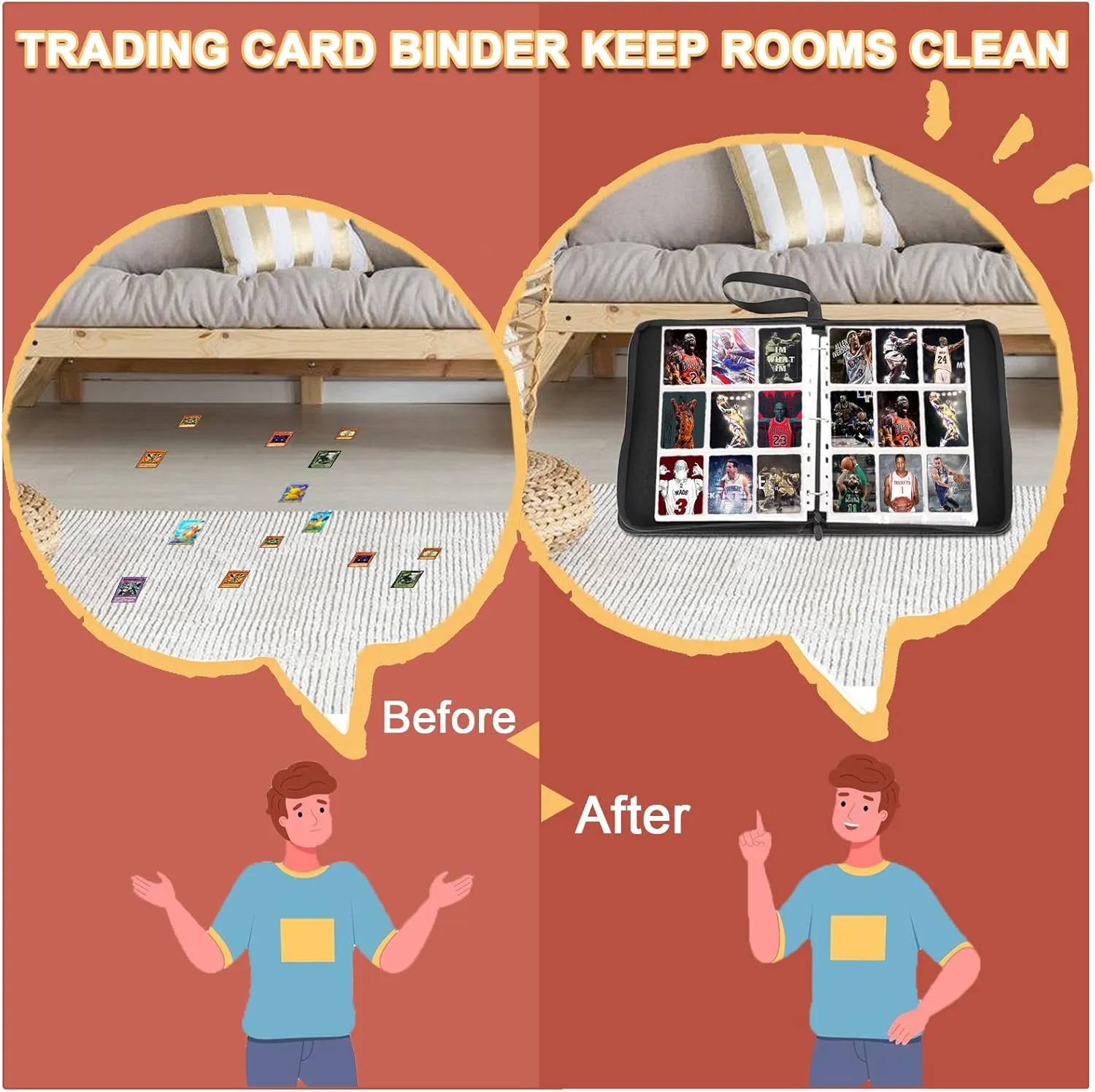 Laoppoc Sports Card Binder - 720 Pocket Double Sided Trading Card Holder, Ideal for Baseball/Football Cards, TCG Yugioh, 40 Removable Pages (9 Pocket Each)