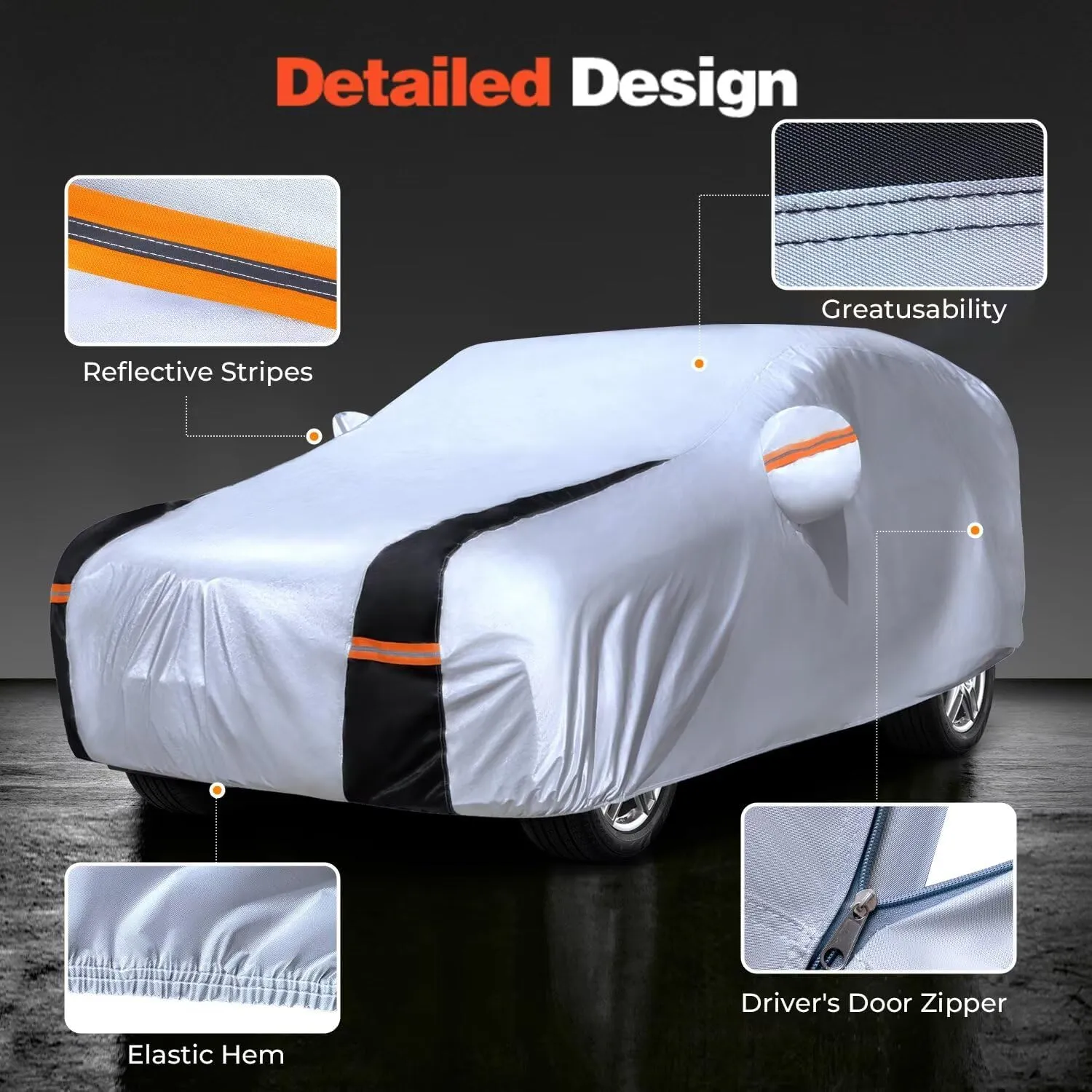 Large SUV Car Cover for Chevy Suburban 100% Waterproof All Weather, Heavy Duty Outdoor Full Exterior Covers Rain Sun Wind UV Hail Protection.