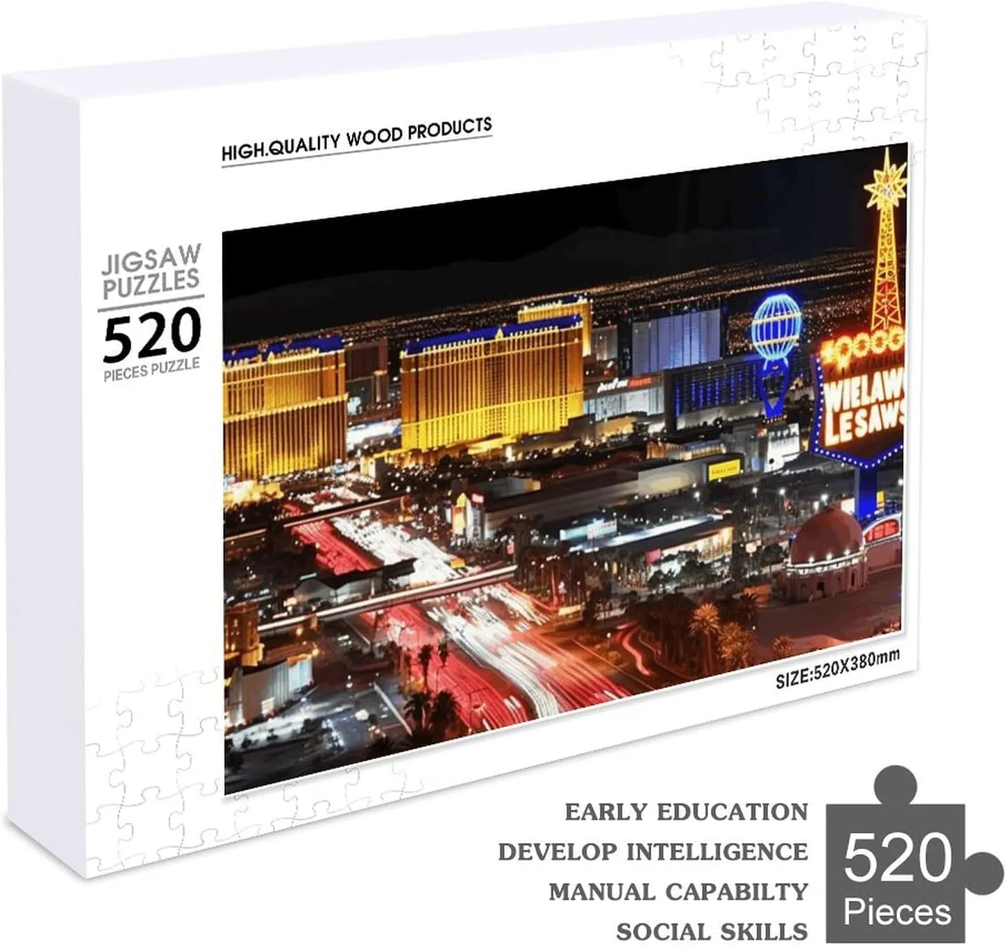 Las Vegas Night City Puzzles 520 Pieces Personalized Jigsaw Puzzles Las Vegas Night City Photo Puzzle Challenging Picture Puzzle for Adults Personaliz Jigsaw with Storage Bag (20.5" X 15")
