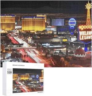 Las Vegas Night City Puzzles 520 Pieces Personalized Jigsaw Puzzles Las Vegas Night City Photo Puzzle Challenging Picture Puzzle for Adults Personaliz Jigsaw with Storage Bag (20.5" X 15")