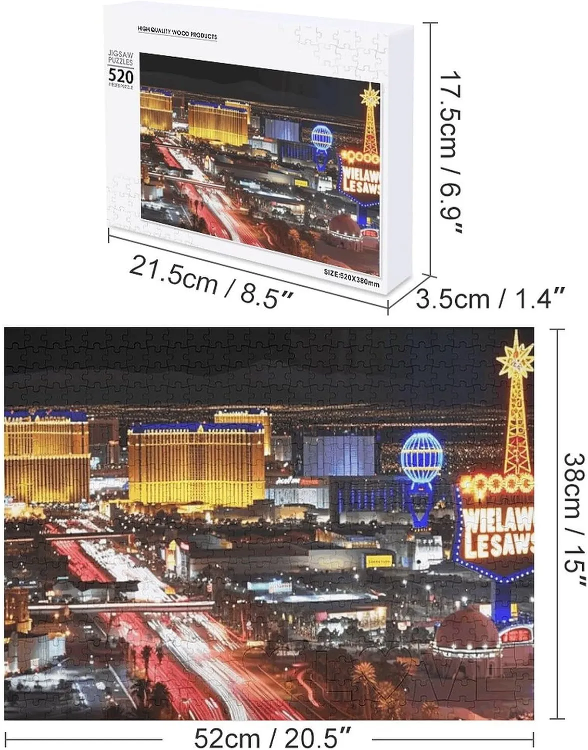 Las Vegas Night City Puzzles 520 Pieces Personalized Jigsaw Puzzles Las Vegas Night City Photo Puzzle Challenging Picture Puzzle for Adults Personaliz Jigsaw with Storage Bag (20.5" X 15")