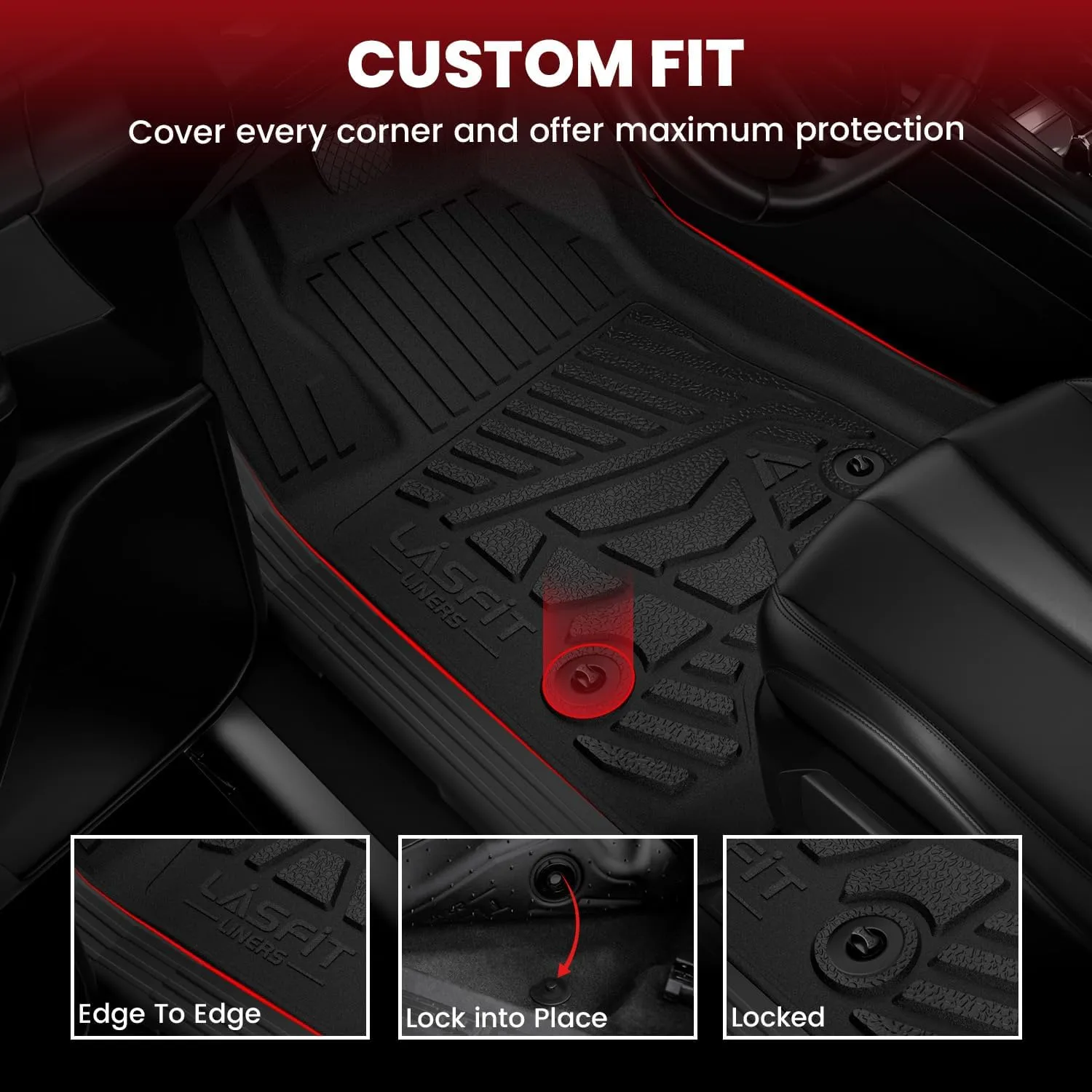 LASFIT Floor Mats for Chevrolet Chevy Silverado EV 2024 2025 Car Mats (Only Fit RST, Not Fit WT/LT), All Weather TPE Custom Fit Floor Mats for Cars, 1st and 2nd Row Car Floor Mats Full Set, 3 PCS