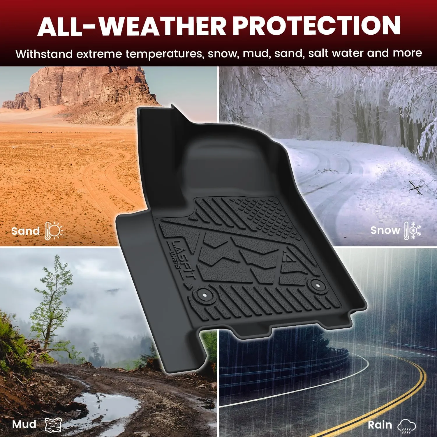 LASFIT Floor Mats for Chevrolet Chevy Silverado EV 2024 2025 Car Mats (Only Fit RST, Not Fit WT/LT), All Weather TPE Custom Fit Floor Mats for Cars, 1st and 2nd Row Car Floor Mats Full Set, 3 PCS