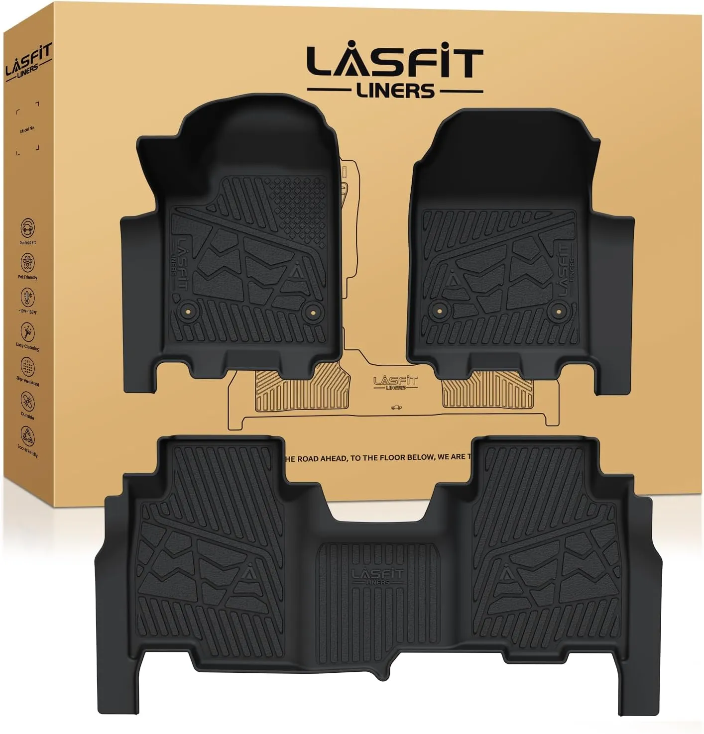 LASFIT Floor Mats for Chevrolet Chevy Silverado EV 2024 2025 Car Mats (Only Fit RST, Not Fit WT/LT), All Weather TPE Custom Fit Floor Mats for Cars, 1st and 2nd Row Car Floor Mats Full Set, 3 PCS