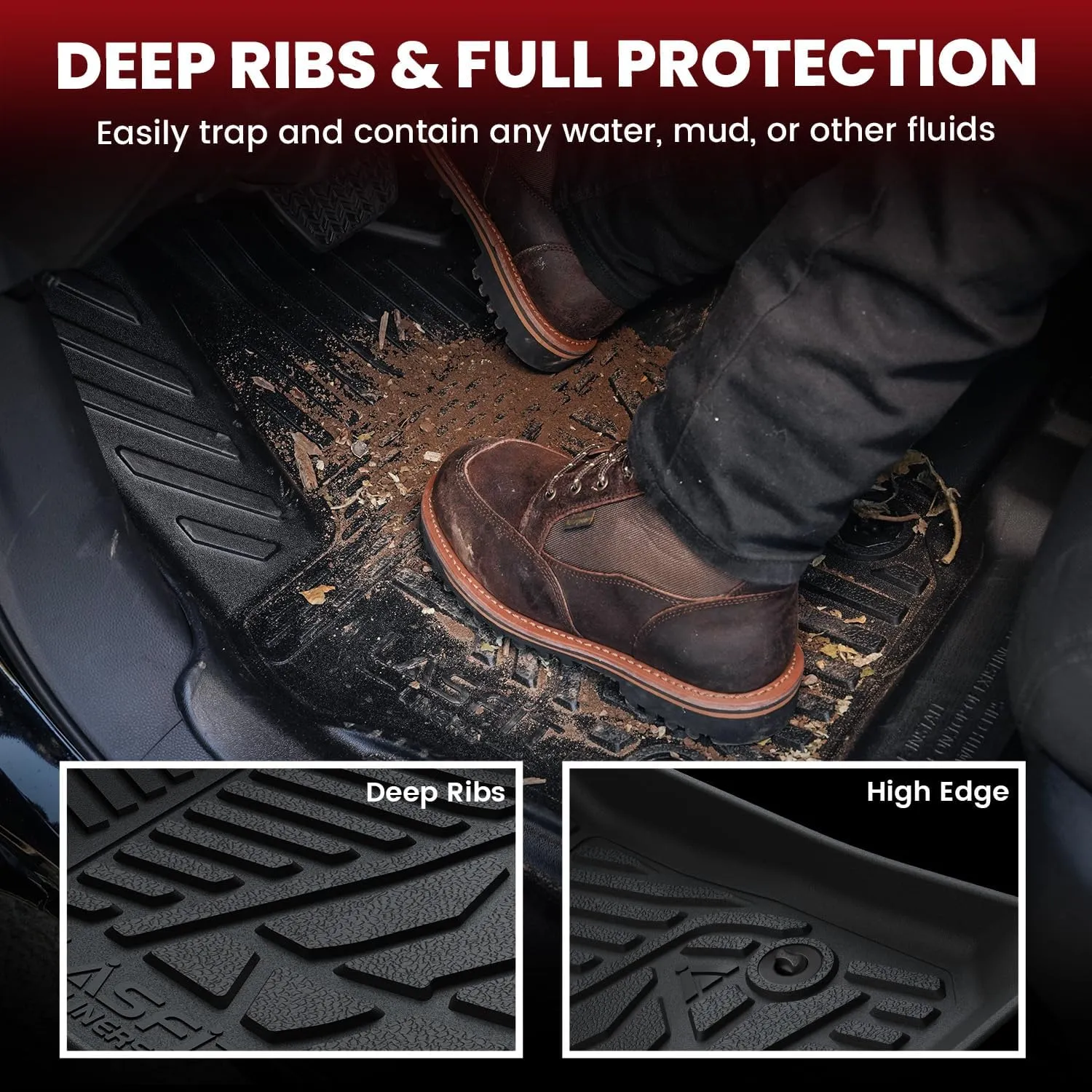 LASFIT Floor Mats for Chevrolet Chevy Silverado EV 2024 2025 Car Mats (Only Fit RST, Not Fit WT/LT), All Weather TPE Custom Fit Floor Mats for Cars, 1st and 2nd Row Car Floor Mats Full Set, 3 PCS